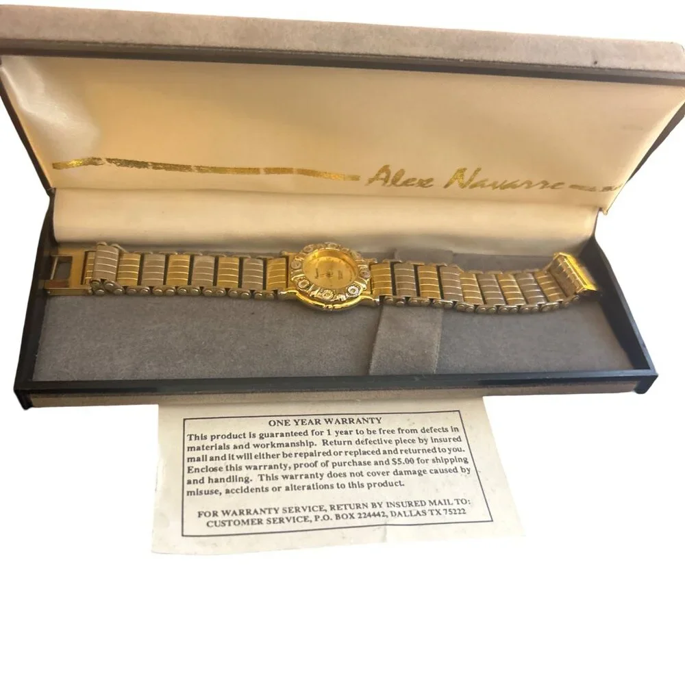 Vintage Alex Navarre Women’s Gold Tone Dress Watch Boxed Diamond Accent Quartz - Picture 2 of 10